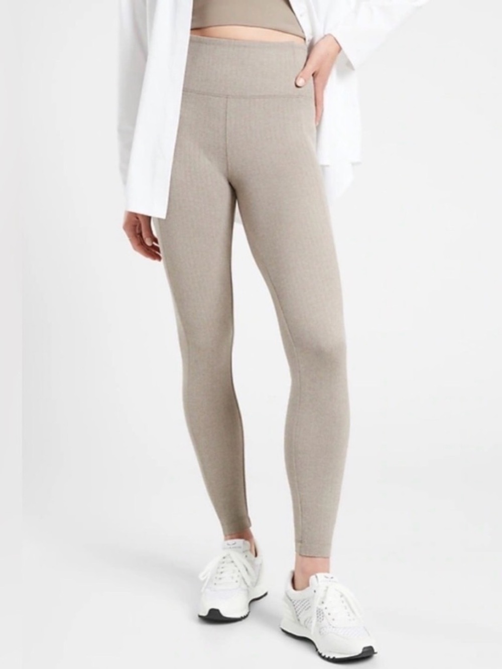 Athleta Neutral Beige Delancey Herringbone High-Rise Leggings size 1X NWT